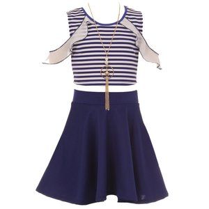 Little Girls Short Sleeve Cold Shoulder 2 Pieces Top Skirt Outfit Casual Set